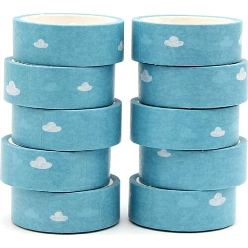 New 10pcs/lot 15mm X 5m White Cloud Blue Decorative Paper Washi Tape DIY Scrapbooking Masking Tapes School Office Supply