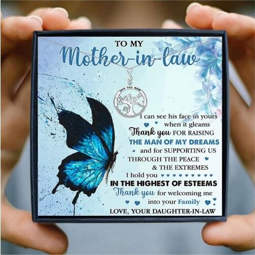 Love You Mom Tree Pendant Necklace for Mother in law Tree of Life Women Necklace Jewelry Gift Ideas for Mother Birthday