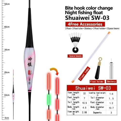 1 Piece Color Changeable Fishing Float Bite Alarm Buoy+1 Battery+1 Buoy Tube+1 Bag Hooks Sensitive Stable Bobber Fishing Tackle