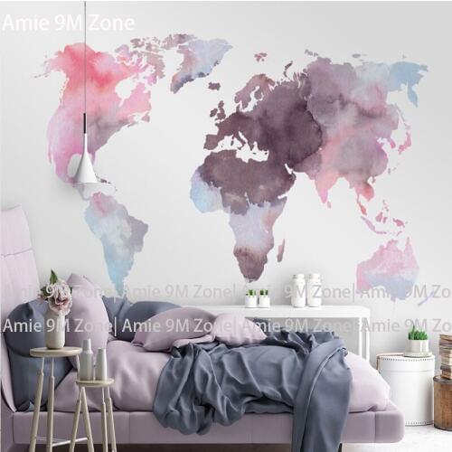 Amie 9M Zone pink and grey map watercolor 3D wall paper mural on the wall wholesale for living room wallpapers