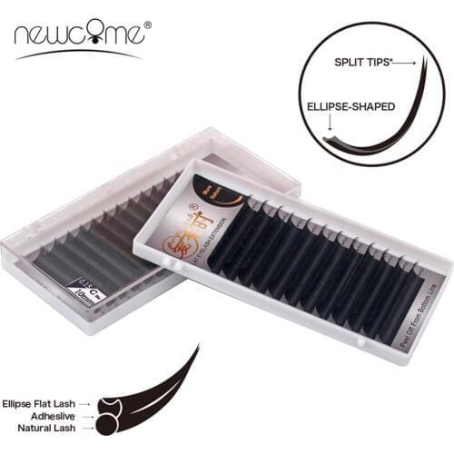 NEWCOME Matte Flat Ellipse Lash Lighter Softer Faux Mink Eyelash Extension Split Tips Ellipse Shape Eye Lashes Cilias