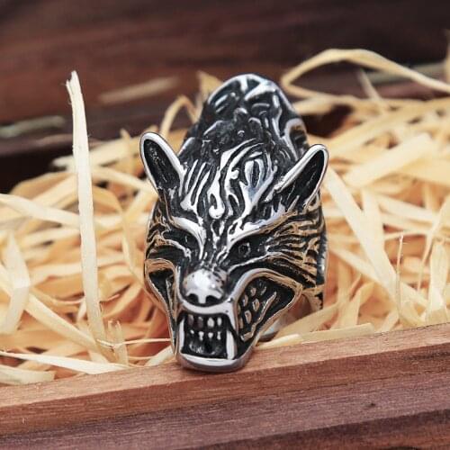Retro Wolf Head Rings For Men And Women Punk Golden/Black /Silver Color Stainless Steel Viking Ring Nordic Totem Amulet Jewelry