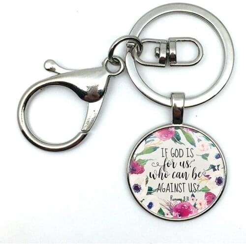 Romans 8 31 Bible If God is for us who can oppose us poetry Bible text Christian motif glass pendant Keychain