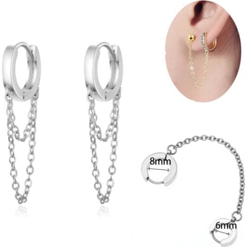 PiercingJ 1pc Hot Sale Stainless Steel Double Hoop Chain Clip on Piercing Ear Helix Stud Earrings Goth Punk Ear Jewelry