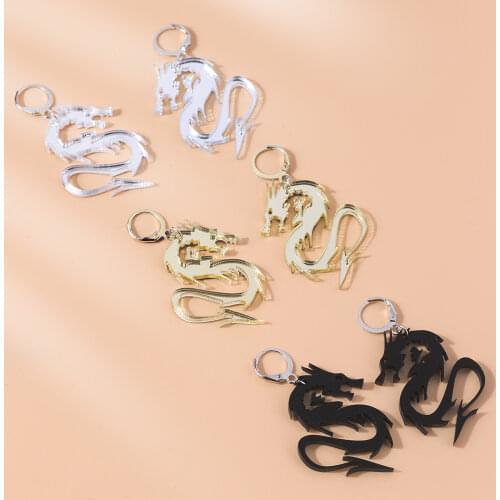 Punk Gold Silver Color Mirror Surface Dragon Earrings for Women Chinese Style Clear Resin Arcylic Animal Drop Earrings Jewelry