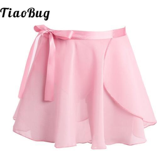 TiaoBug Kids Girls Ballet Tutu Skirt Dance Chiffon Basic Mini Pull-On Wrap Skirt with Waist Tie for Ballet Latin Dance Practice