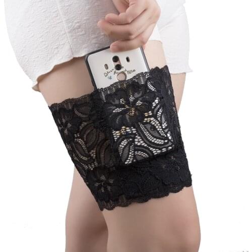 Sing Leg Protection Womans Leg Warmer Anti-Friction Mobile Phone Bag Sexy Lace Flower High Elasticity Anti-Thigh Stocking Belt