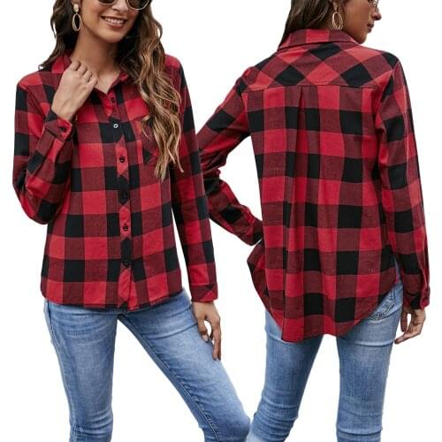 NEW 2021 Spring Fall Women Fashion Plaid Blouse Ladies Casual Single-Breasted Long Sleeve Lapel Shirt Top Clothing for Female