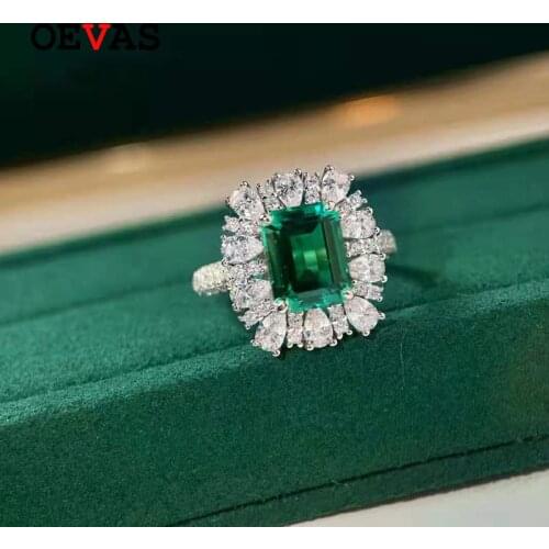 OEVAS 100% 925 Sterling Silver Real 2.2 Carat Lab Grown Emerald Rings For Women Sparkling Wedding Party Fine Jewelry Wholesale