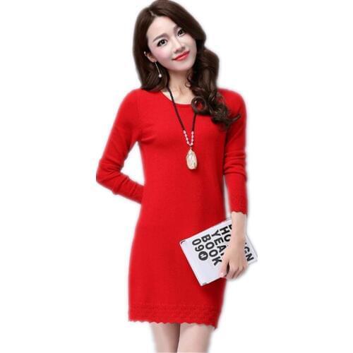 Plus Size 3XL Autumn Winter Women Knitted Sweater Pullovers Mini Dress 2019 O-Neck Long Sleeve Knitted Slim Soft Warm Dress Q490