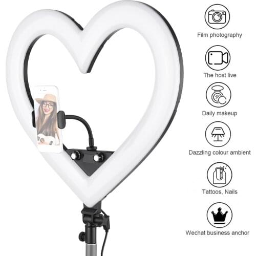 19" RGB Photography Lamp Colorful Heart-shaped LED Video Light Stepless Dimming Fill Light for Live Stream Vlog Makeup Lighting