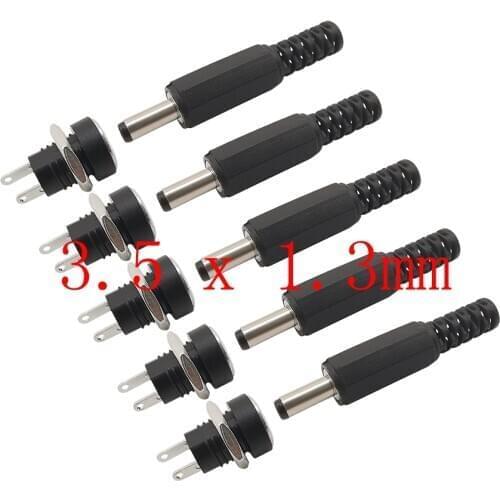 5Pairs 3.5 x 1.3mm Plastic DC Power Male Plugs+Female Socket Jack Nut Panel Mount Wire Connector 3.5mm x 1.3mm DC Connectors