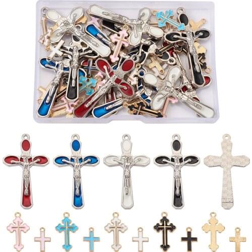 56pcs/box Mixed Color Cross Enamel Pendants Charms For DIY Necklace Bracelet Earrings Handmade Jewelry Findings Accessories