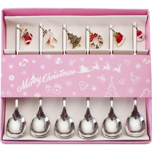 6pcs Stainless Steel Christmas Coffee Spoon Ice Cream Soup Sugar Dessert Mixing