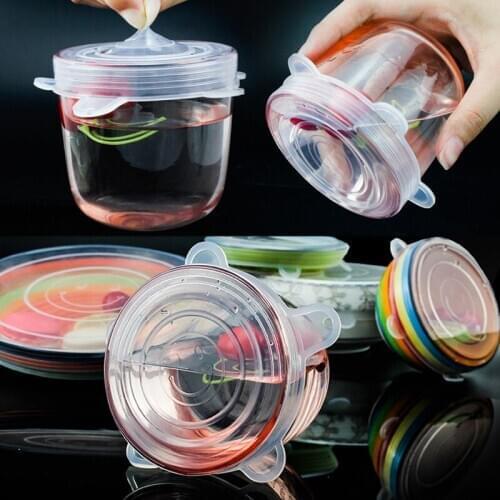 6 Pcs/Set Silicone Cover Food Preservation Cover Refrigerator Multi-Function Dust Cover Transparent Vegetable Preservation Tool