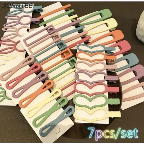 7pcs/set Headwear Women Candy Color Sweet Fashion Geometric Girls Hairpins Simple Cute Korean Metal Bobby Preppy Kids Barrettes