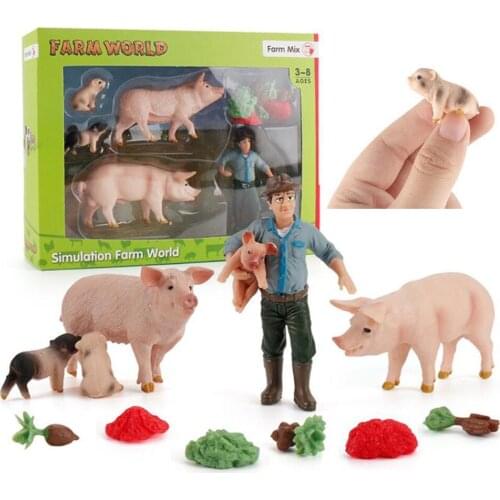 8PCS/Set Simulation Farm Sand Table Animal Model Figure Girls Boys Toys Pig Piggy Ornaments Kids Toy Learning Education Gift Box