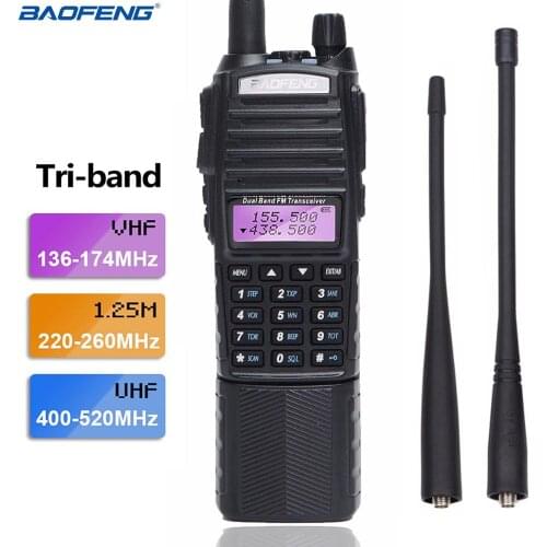 BaoFeng UV-82T Tri-Band 3800mAh Battery 136-174/220-260/400-520Mhz WalkieTalkie Handheld 220MHz Antenna Ham Radio with Dual PTT