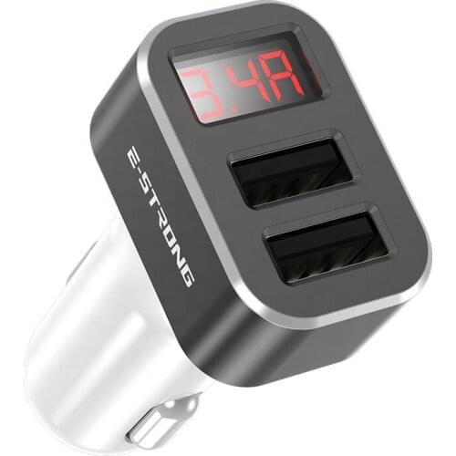 2 ports car charger 5v 3.4a dual usb with screen display vs dc 12-24v input
