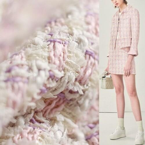 White waxberr France Tweed Purple Pink Plaid Fabrics Garment Materials Autumn Women Coat Skirt DIY Sewing Cloth Freeshipping