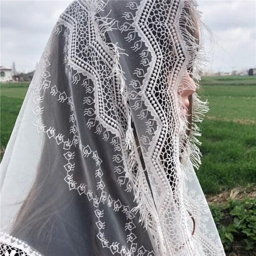 White Womens Lace Catholic Veil Mantilla for Church Head Cover Scarf Latin Mass vela negra Voile Tassel Shawl Dentelle Infinity