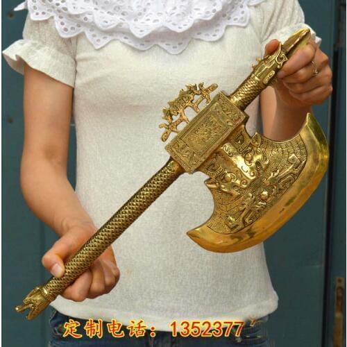 Large -home Porch lobby courtyard wall efficacious Protection talisman thriving business golden copper dragon AXE FENG SHUI ART