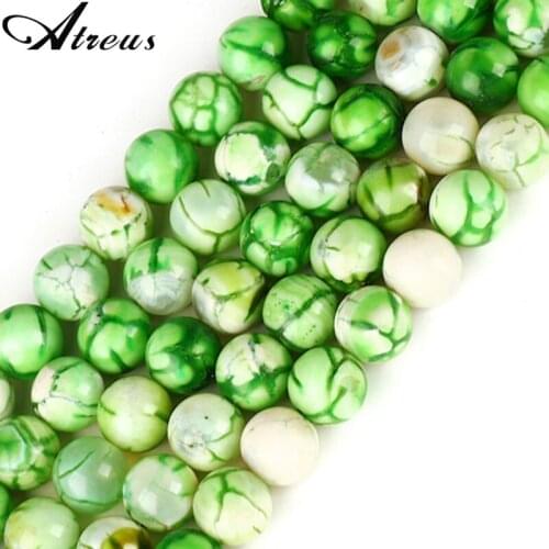 8mm Natural Stone Lucky Beads For Jewelry Making Green Stripe Onyx Cracked Vein Agates Round Loose Beads DIY Bracelet Necklace