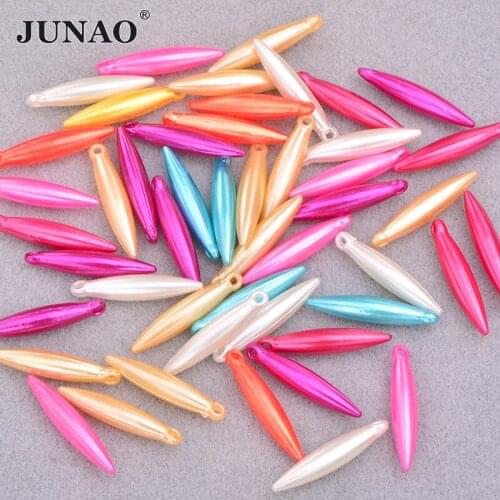 JUNAO 50pcs 5*25mm Sewing Mix Color Large Pearl Beads Rhinestone Teardrop Crystal Stones Pearl Applique For Clothes Crafts