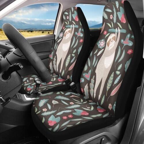 INSTANTARTS Lovely Cartoon Sloth Print 2pcs Universal Car Front Seat Covers Easy Clean Car Seat Cushions Soft Seat Protector