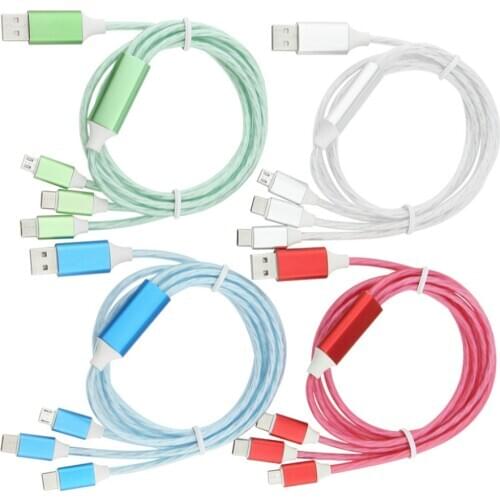 3 in 1 Luminous Cable LED Glow Flowing Micro USB Type C Charger Cable For iPhone Samsung Huawei Android Phone Fast Charging Cord