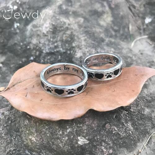 Always by My Side, Forever in My Heart Animal Pet Ring Dog Paw Footprints Love Heart Jewelry Ring Drop Shipping Women Men Gifts