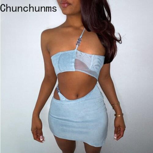 Women Sexy 2 Piece Sets Summer Solid Slip Navel Sleeveless See Through Top Mini Dress Bodycon Party Elegant Club Y2K Robe Beach