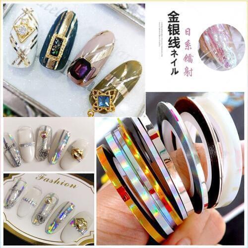 LSX-01- KL NEW 3Rolls Holographic Nail Line Decal Set Striping Tapes 1mm 2mm 3mm Adhesive Laser Manicure Nail Decoration Sticker
