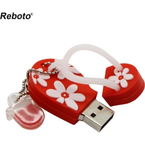 Cartoon Silicone Flip Flops Creative Memory Stick 64GB 32GB 16GB 8GB USB Flash Drive Cute Slipper Gift U Disk With Key Chain