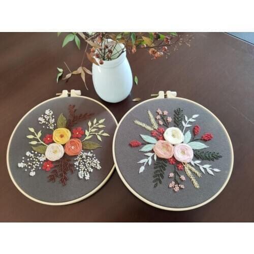 Diy Embroidery KitModern Floral Pattern-Hand Embroidery Full kit adult-Diy Needlework KitDiy Flower Embroidery Hoop Wall Art Kit