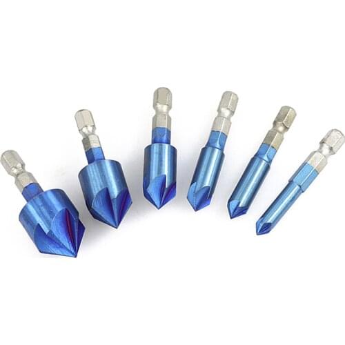 New 6 Pcs/Set HSS Carbon Steel Single Blade Chamfering Knife Blue Coating 90 Degree Hexagonal Handle Five-Blade Chamfering Tool