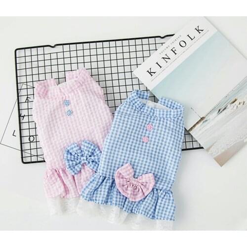 New Dog Cat Dress Shirt Plaid&Bow with Matching Dog Leash Pet Puppy Skirt Spring/Summer clothes apparel 5 sizes