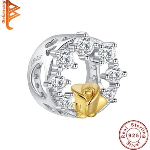 New Real 925 Sterling Silver Openwork Romantic Gold Rose Bead For Jewelry Making Charm Fit Original Bracelet Birthday Gift