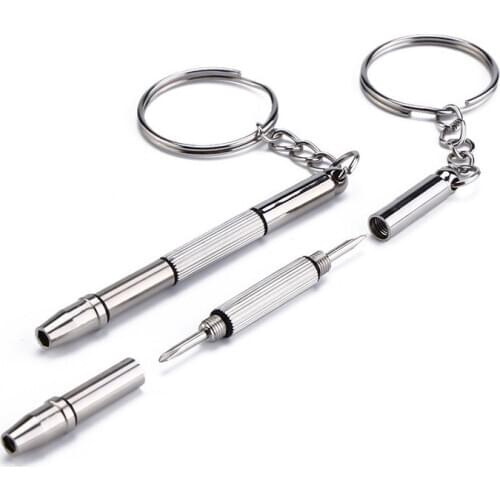 4 in1 Eyeglasses Screwdriver Hand Tools Spectacle Glass Screw Driver Cellphone Watch Computer Repair Kit with Keychain