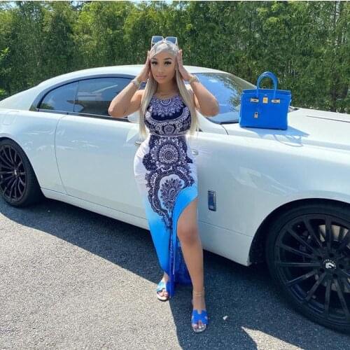 TNNAOFF Aesthetic Print Hollow Out Bandage Sling Maxi Dress for Women Sexy Sleeveless Strapless Lounge Wear Irregular Dresses