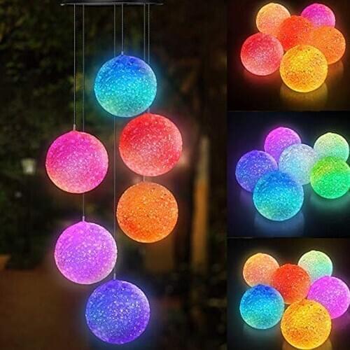 Hanging Wind Chimes Colour Changing Solar Powered LED Ball Lights Garden