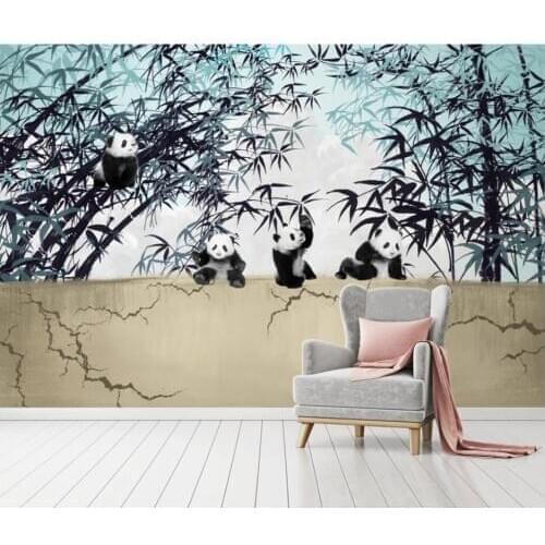 Custom photo 3d wallpaper European hand painted panda bamboo forest room home decor 3d wall murals wallpaper for walls 3 d