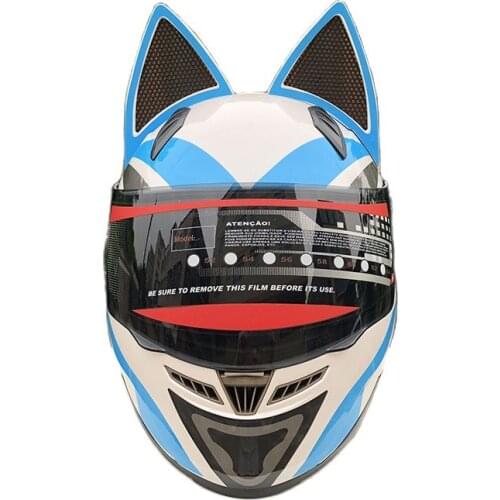 Cat ears automobile race antifog Motorcycle helmet with full face helmet personality design with horn capacete casco