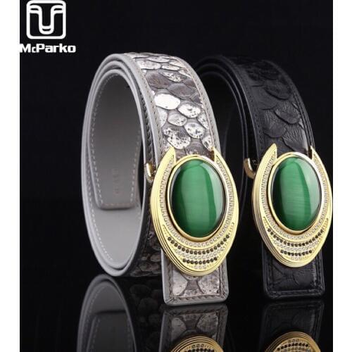 McParko Luxury Python Belt Genuine Leather Snakeskin Belt Men Jeans Waist Belts 38mm Stone Buckle Design Elegant Husband Gift