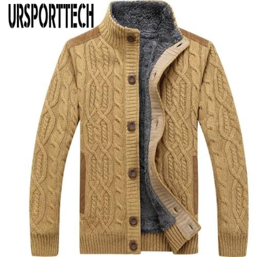 Velvet Fleece Cardigan Sweater Men Winter Thick Fur Lining Sweaters Autumn Men Sweater Coats Warm Cardigan Jacket Male Clothing