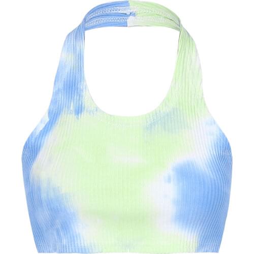 Sexy halter tank tops backless women summer crop top 2020 backless slim tie dye stripes casual streetwear tops cotton