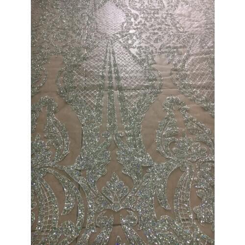 Colorful Silver color JRB-10275 Glued glitter sequins Tulle Lace Fabric with shinny Nigerian French Fabric for wedding dress