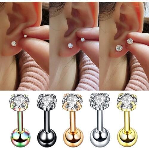 1 Pcs Small Round Cz Tragus Cartilage Stainless Steel 16G 4 Prong Ear Stud Earrings Tragus Helix Piercing Body Jewelry