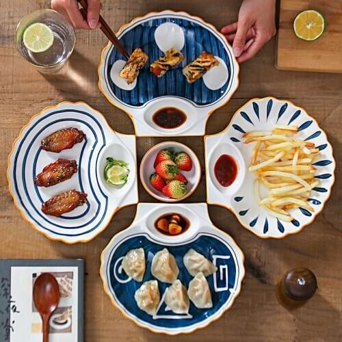 Sushi Plate 7.5/9 Inch Ceramic Dumpling Plate With Vinegar Dish Square Japanese Tableware Dinner Plate Breakfast Serving Plate