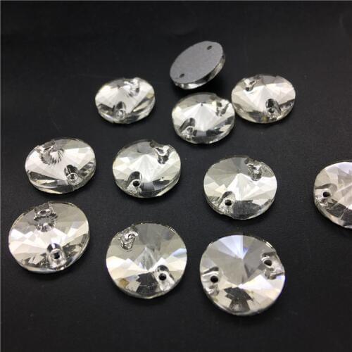 TopStone Rivoli Round Sew On Stone Flatback Crystal Clear Color 8 10 12 mm Flatback 2 Holes Sewing Jewelry Beads